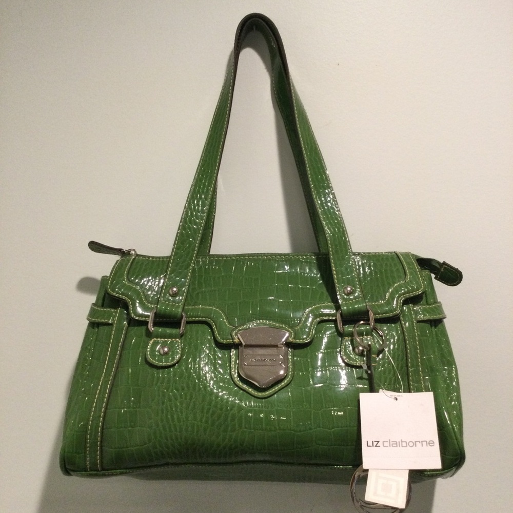 NWT Liz Claiborne Faux Patent Leather Green Bag